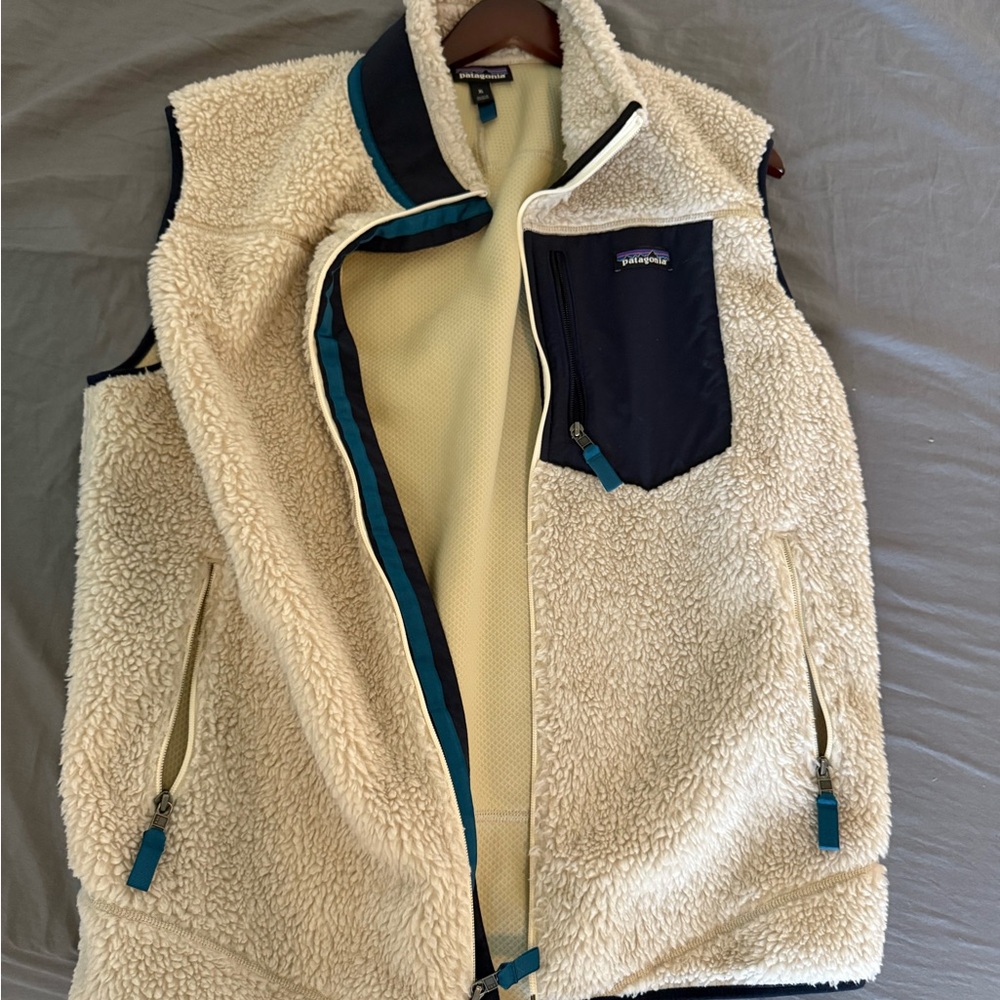 Patagonia Cream Fleece Vest with Black Details